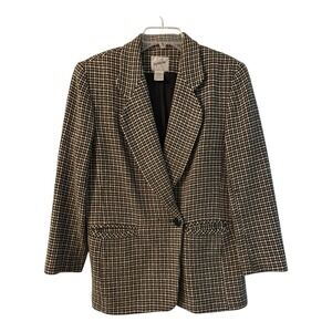 Jacqueline Ferrar Blazer‎ Womens 8 Petite Brown Wool Blend Checked Plaid Jacket